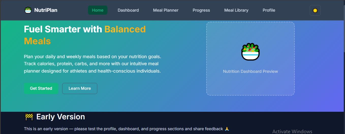 Nutrition Planner page screenshot